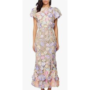 Floral Appliqué Maxi Dress in Pastel Multicolor